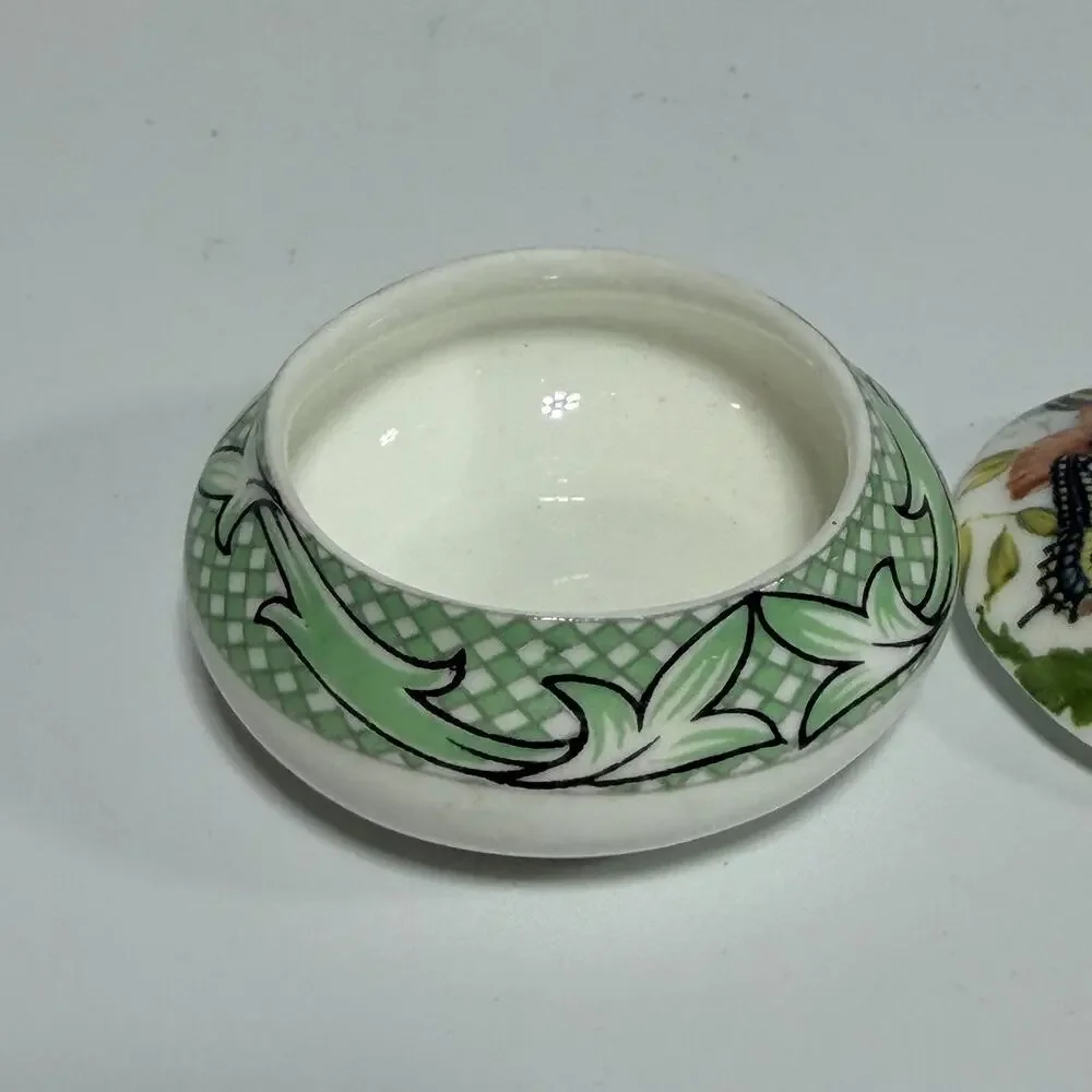 Crownford Round Fine Bone China Miniature Trinket Box Poppies Butterfly 1.75